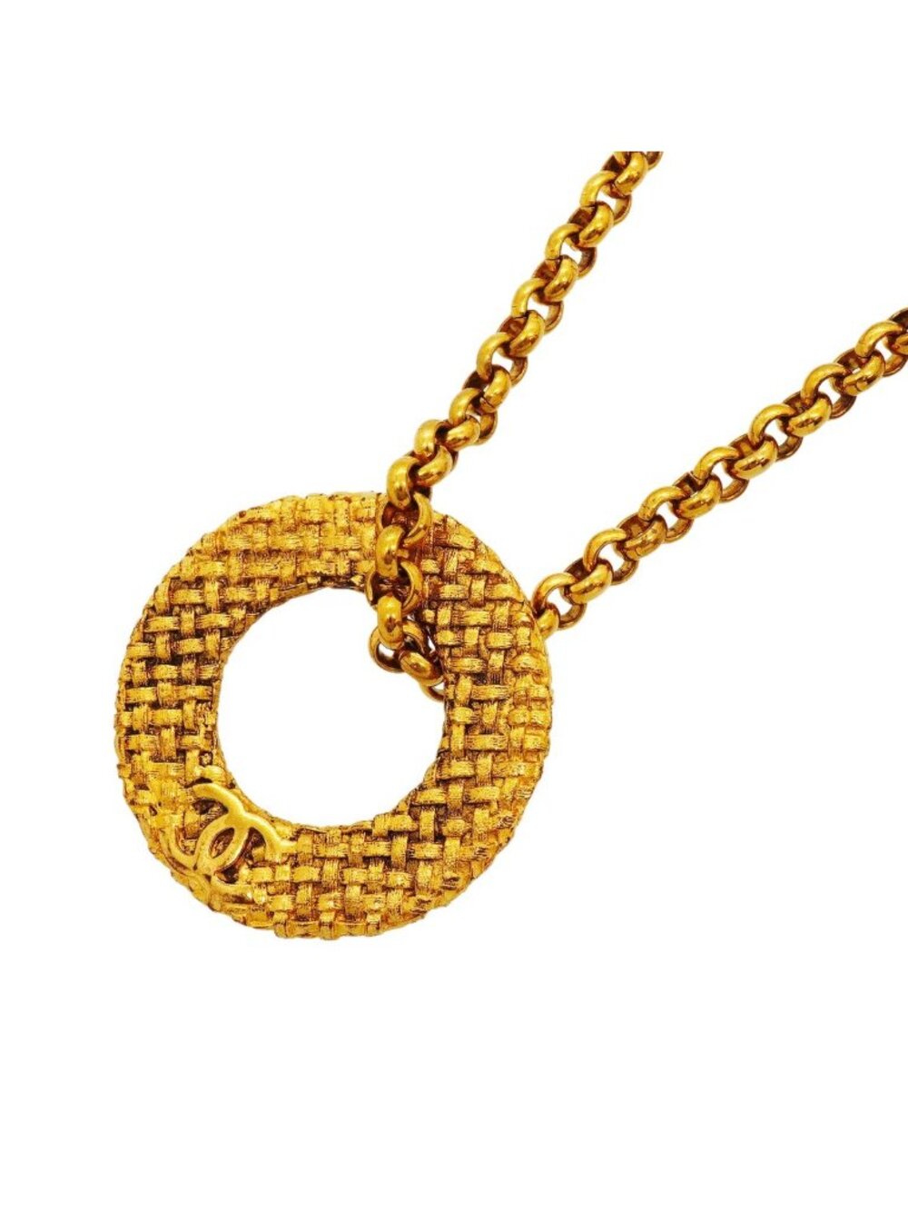 Chanel Necklace Vintage CC Logo Round Circle Gold Plated